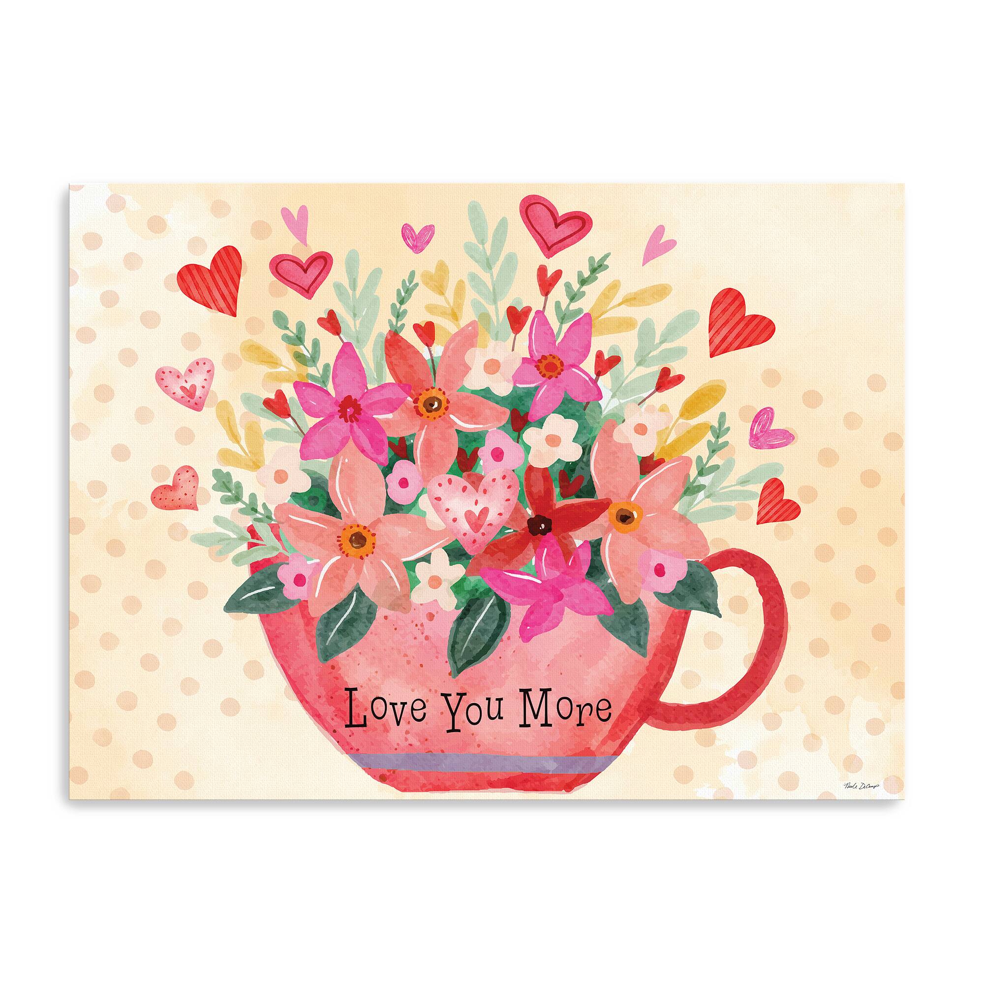 Love You More Floral Coffee Cup Canvas Giclée Art